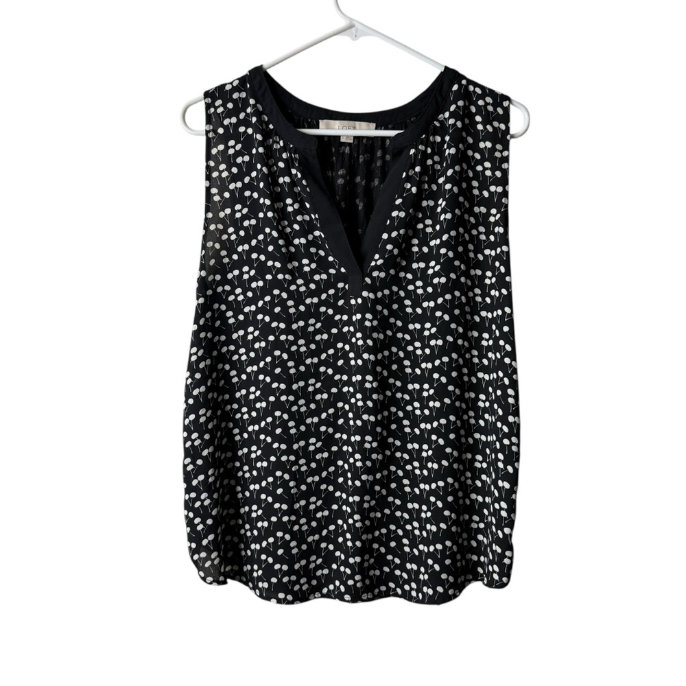 Loft Black White Cherry Mixed Media V-neck Sleeveless Tank Top